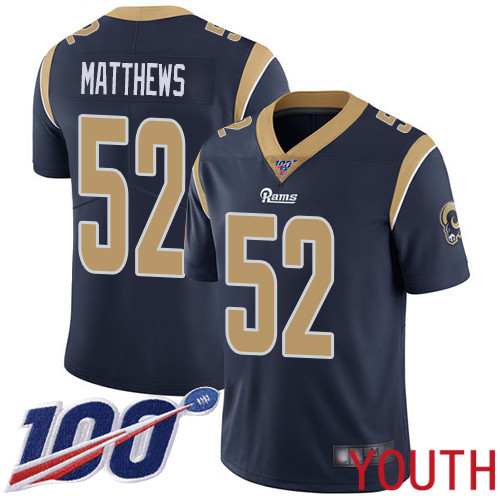 Los Angeles Rams Limited Navy Blue Youth Clay Matthews Home Jersey NFL Football #52 100th Season Vapor Untouchable